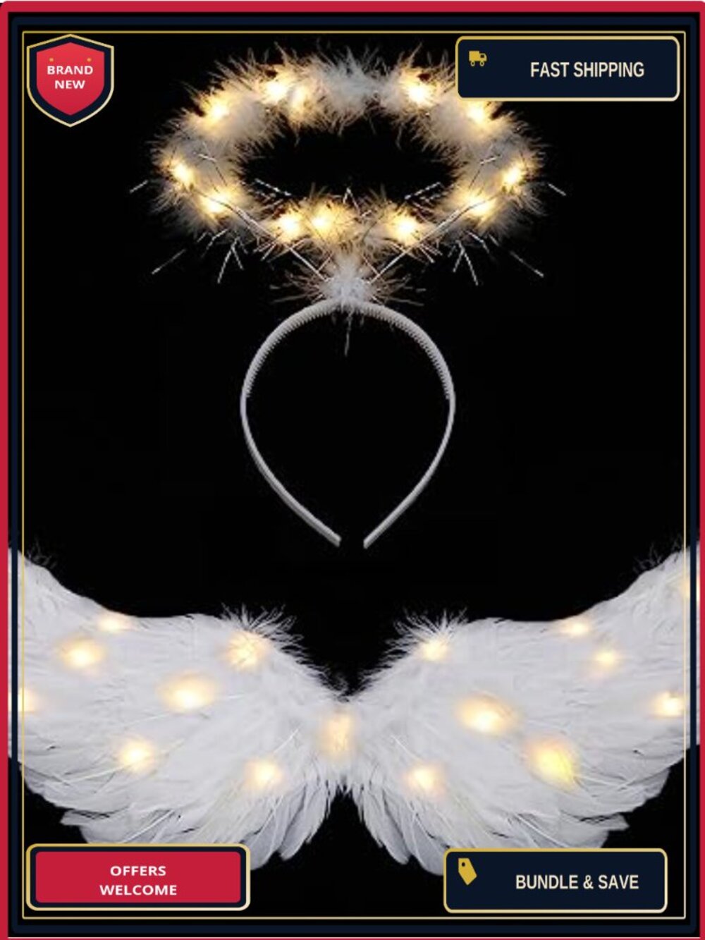 Light Up Angel Wings and Halo LED Costume for Kids Girls